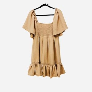 PinkBlush taupe maternity smocked front short sleeve dress size M